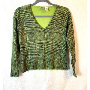 Vintage y2k fitted green crocodile v neck top